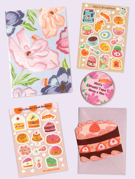 Set de Papeterie- Des fleurs et des gâteaux