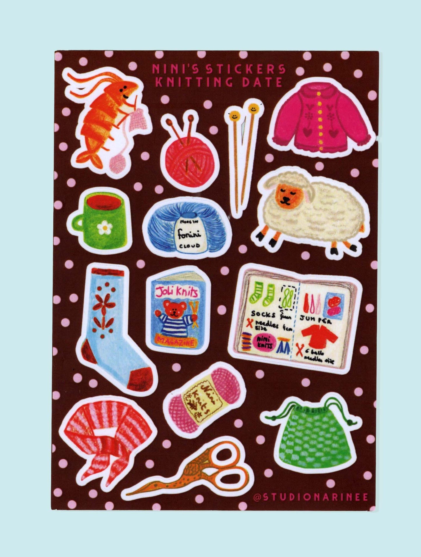 Knitting with Nini !  Planche de stickers A6