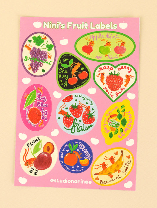 Fruit Labels – Small Sticker Sheet 10x14cm, Non-Waterproof